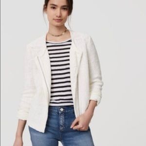LOFT Cream Knit Open-Front Cardigan